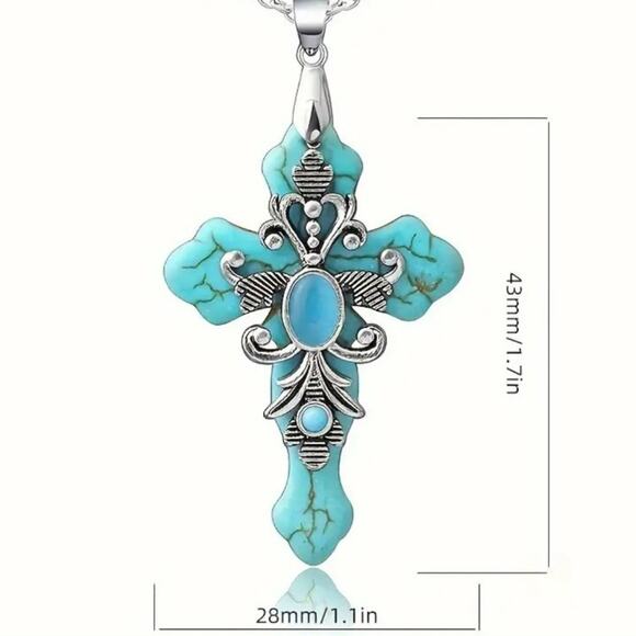 Turquoise Cross Necklace Western Native American Faith Fashion Birthday Gift NEW - Picture 4 of 4